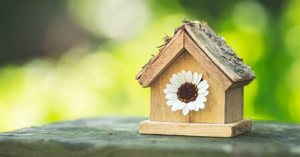 Little House for Birdies Miniature Birdhouse Painting a little one with a daisy coming out of the door